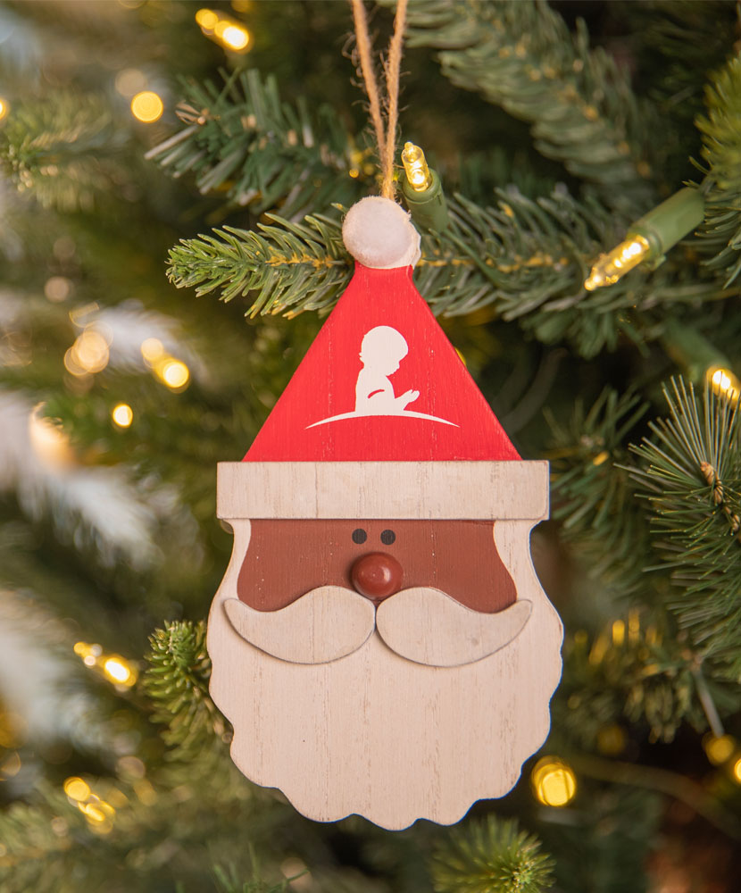 Wooden "Jolly" Santa Shaped Ornament